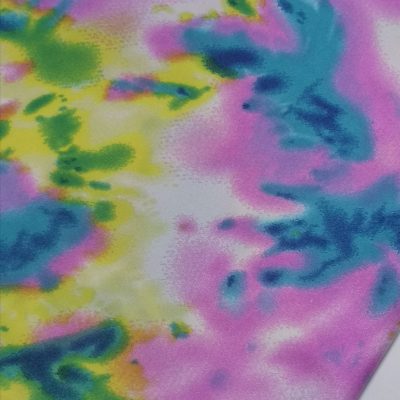 Softknit - (2 way Stretch) Tie-Dye - Purple, Blue, Yellow on White