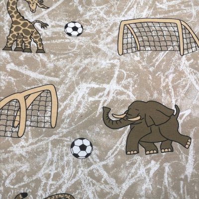100% Cotton Woven - Soccer Animals on Natural Stone