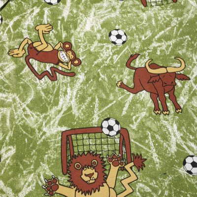 100% Cotton Woven - Soccer Animals on Leaf Green