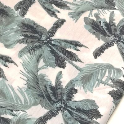 Cotton Knit - Imported Palms on White