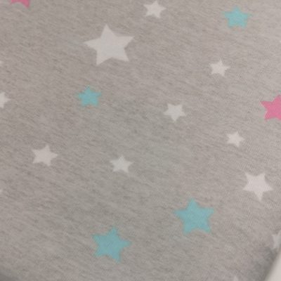 Cotton Knit - Pastel Stars on Melange Grey