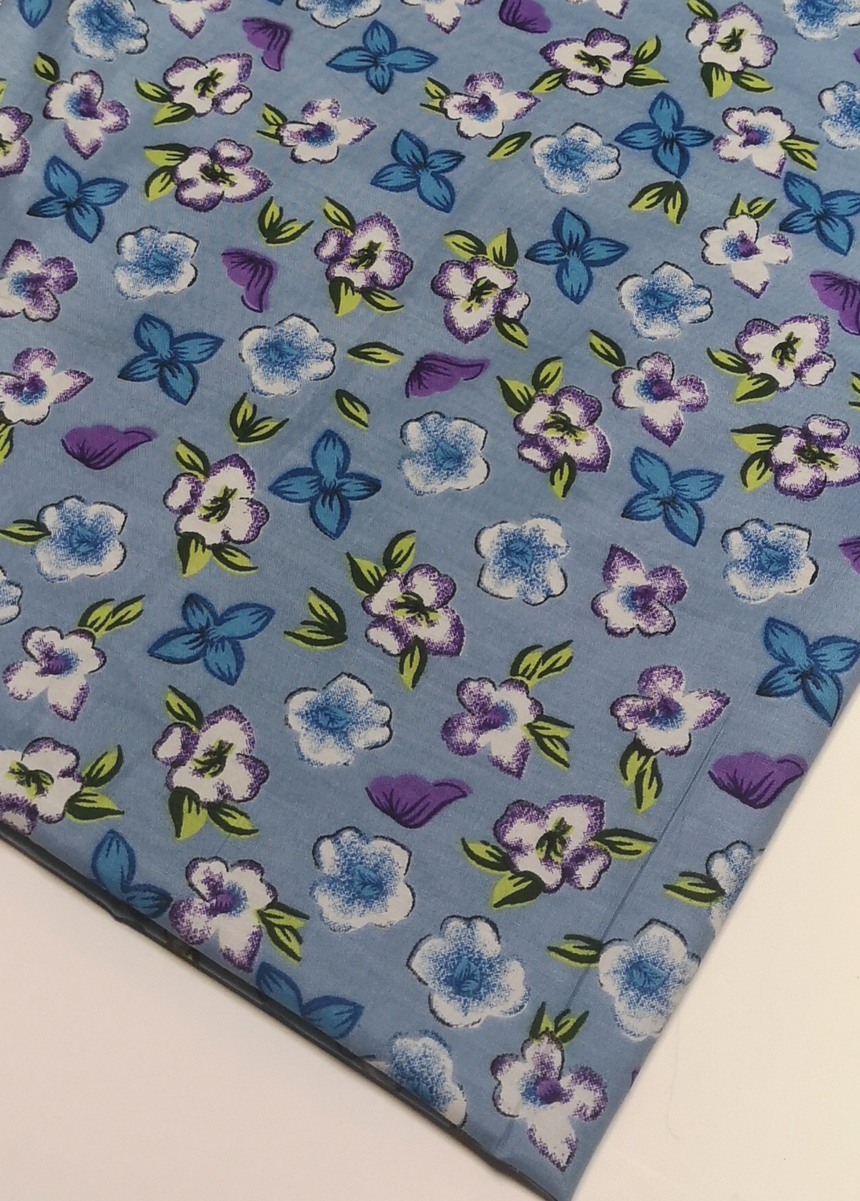 French Viscose (Woven) – Printed Flowers on Light Blue | FabricStore