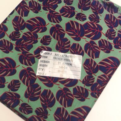 French Viscose - (Woven) Purple Leaves on Green