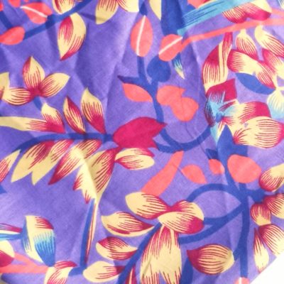 French Viscose (Woven) Colourful Painted Flowers on Lilac