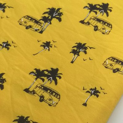 PANELS - (40cm x 40cm) - Cotton Knit - Kombie's & Palms on Bright Yellow