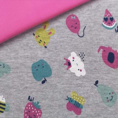 Combo - Cotton Knit - 1/2meter Happy Fruit & 1/2meter Pink Knit
