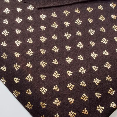 DESTASH - Jersey Knit (1m55 x 1m60wide) - Gold Leaf Design on Brown Melange