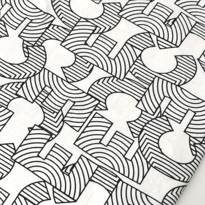 Cotton Knit - Printed Retro Letters on White