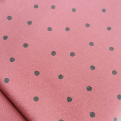 Cotton Lycra 200gms - Watermelon with Grey Polkadots