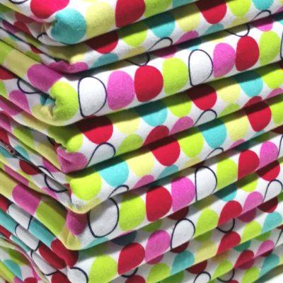 ON SALE - Cotton Knit Colourful Polkadot Circles on White Interlock