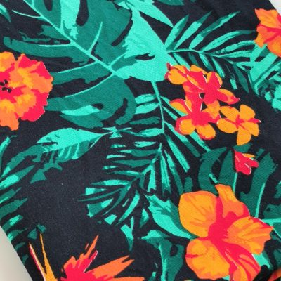 100% Cotton Knit - Beautiful Imported Orange & Green Floral Design