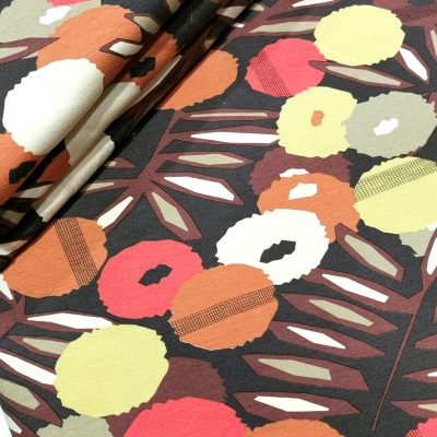 Cotton Lycra 190gms - (Liberty London Design) - Retro Earthtones Flower Print