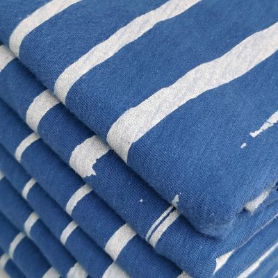 100% Cotton Knit - Denim Blue / Rustic Stripes
