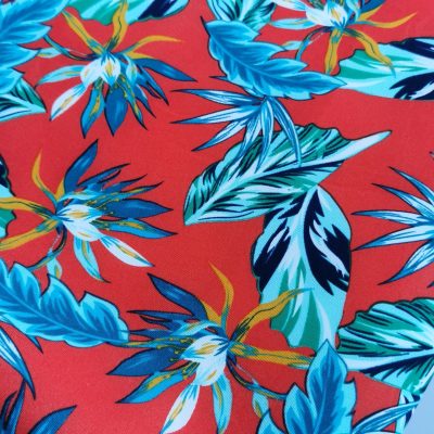 DESTASH - Thick Scuba (1m x 1m50wide) - Colourful Flowers on Red