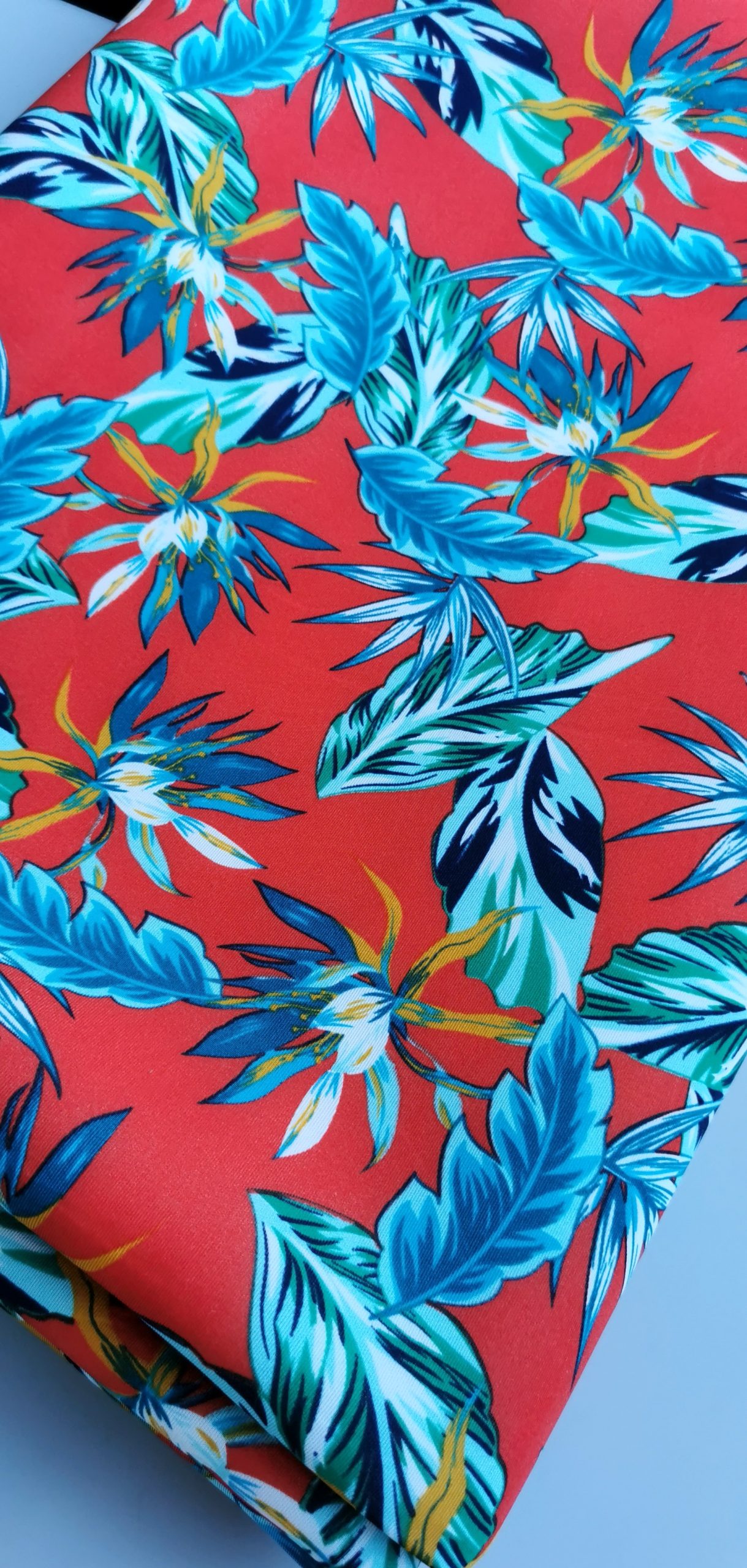 DESTASH – Thick Scuba (1m x 1m50wide) – Colourful Flowers on Red ...