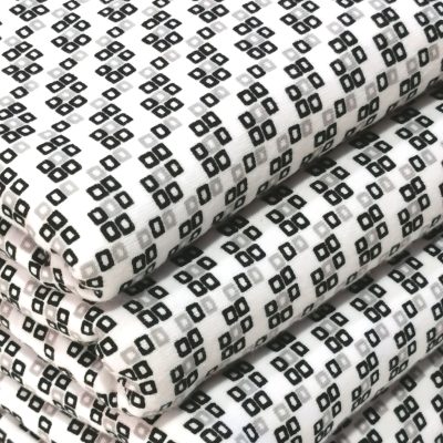 Cotton Knit (Interlock) - Black & White Block Pattern
