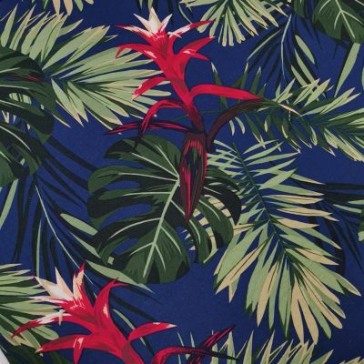 DESTASH - Cotton Knit 1Piece Only (1m x 1m50wide) - Tropical Florals on Dark Blue