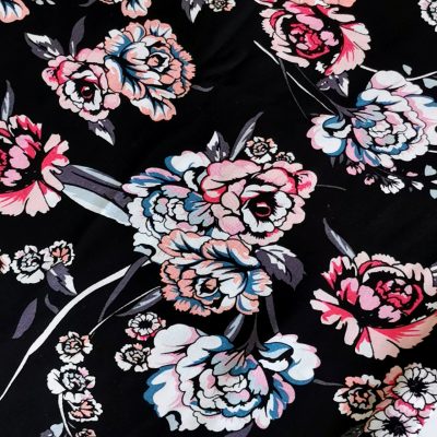 Viscose - Summer Fabric - Black Floral Design