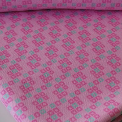 Cotton Knit (Interlock) - Printed Pink & Teal Sequence Blocks