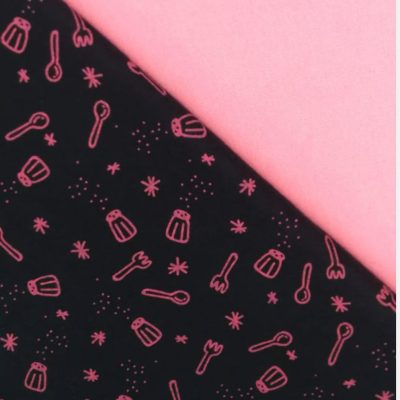 COMBO - Cotton Knit (1/2meter x 1m50wide) of each - Pink Cutlery on Navy and Plain Pink Coordinate