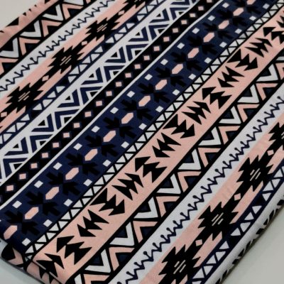 Cotton Lycra 220gms - Dusty Pink & Blue Aztec Pattern