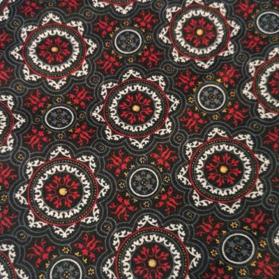 DESTASH - Heavy Ponti Roma Knit - Beautiful Seamless / Red, Gold & Black Circle Patterns