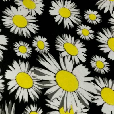 Imported Cotton Lycra 220gms - Printed Daisy s on Black