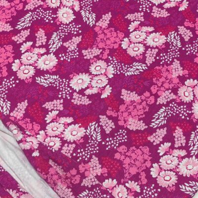 Cotton Lycra 220gms - Imported Pink Printed Illustrated Daisy s & Hearts