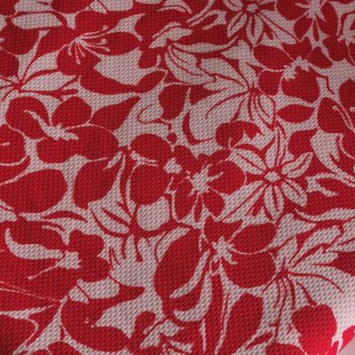 DESTASH - Jaquard Scuba Knit  - Red & White Floral Design