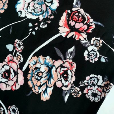 Cotton Viscose (Woven) - Floral Design on Black