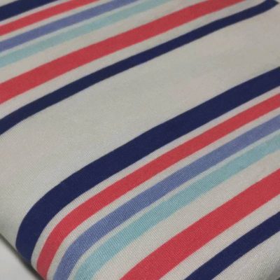 Cotton Lycra 190gms - Blue Shades & Red Stripes