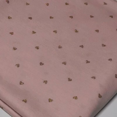 Cotton Knit (1m80wide) - Dusty Pink with Gold Lurex Hearts
