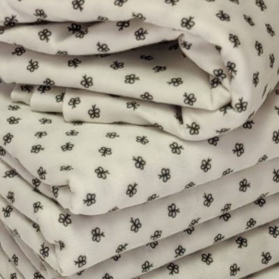 Cotton Knit - Black Butterflies Design on Vanilla White