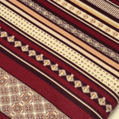 DESTASH - Thick Ponti Roma Knit - Burgundy & Gold Tribal Stripes