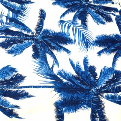 DESTASH - Cotton Knit (Single Jersey) - Blue Illustrated Palms on White