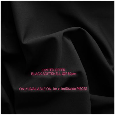 DESTASH - BLACK SOFTSHELL. NB: 1meter Pieces Only