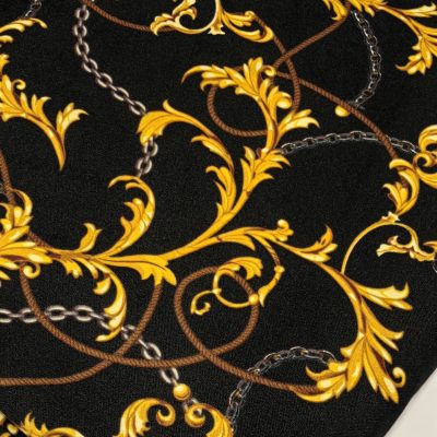 DESTASH - Ponti Roma Jaquard Knit (1m x 1m50wide) - Black & Golden Leaves Print