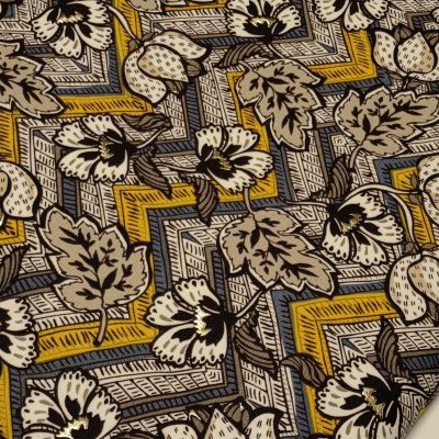 DESTASH - Ponti Roma Knit (4way Stretch) - Illustrated Gold Leaf Flowers