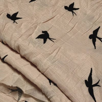 DESTASH - Dusty Pink Voile - Black Flocking Birds