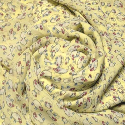 DESTASH - Printed Voile Fabric - Sheep on Yellow