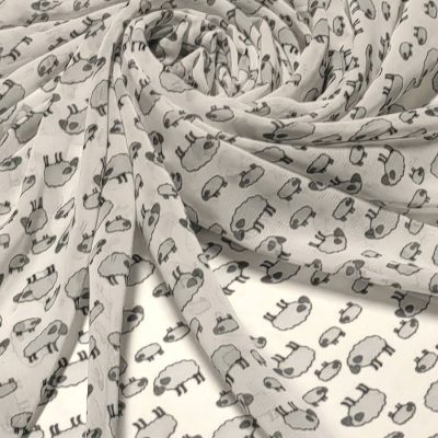 DESTASH - Printed Voile Fabric - Sheep on White