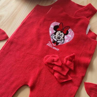 Precut Garments - Minnie Mouse Embroidered Antipil Fleece Babygrows 3-6months - Red