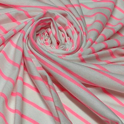 DESTASH - Cotton Knit Precuts (1m20 x 1m20) - Bright Pink Stripes on White