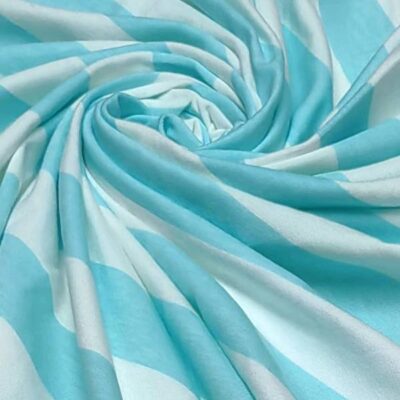Cotton Lycra 200gms - Aqua Stripes on White