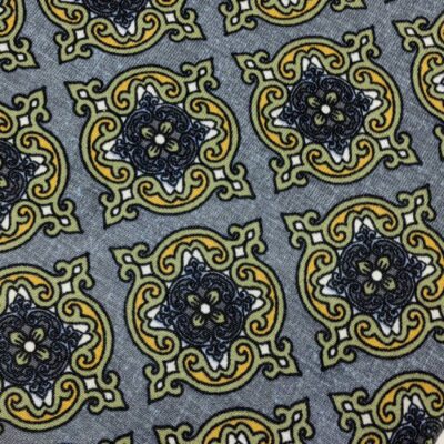 DESTASH - Cashmere Stretch Jersey Knit (2meters x 1m60wide) - Grey with Golden Oriental Design