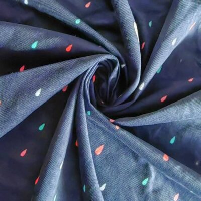 Corduroy - Precuts (1m x 1meter) - Colourful Teardrops on Dusty Navy Blue