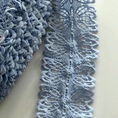 Crochet Lace Trimming 70mm - Light Blue Butterfly's