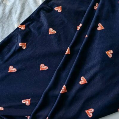 Viscose Lycra - Imported Navy Blue with Hearts