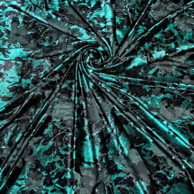 Velour / Stretch Velvet - Emerald Green Floral Blockout Design